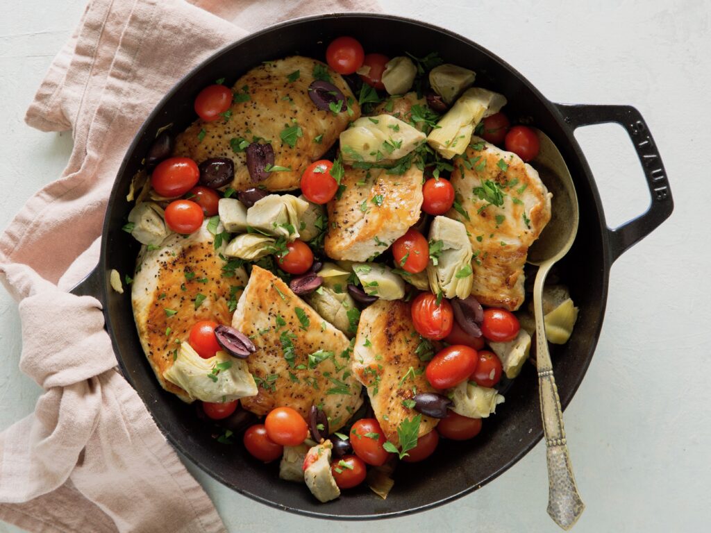 Chicken with Tomatoes, Artichokes, and Olives