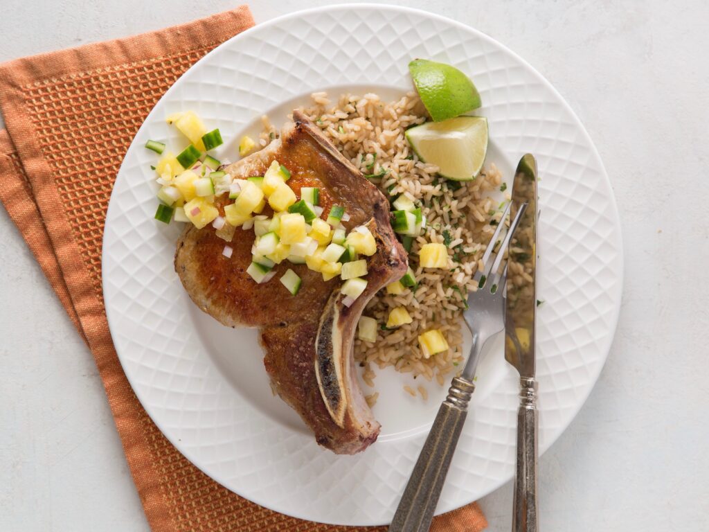 Pork Chops with Pineapple-Cucumber Salsa