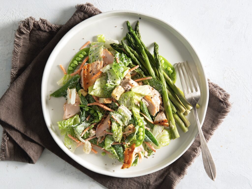 Salmon and Asparagus Caesar Salad