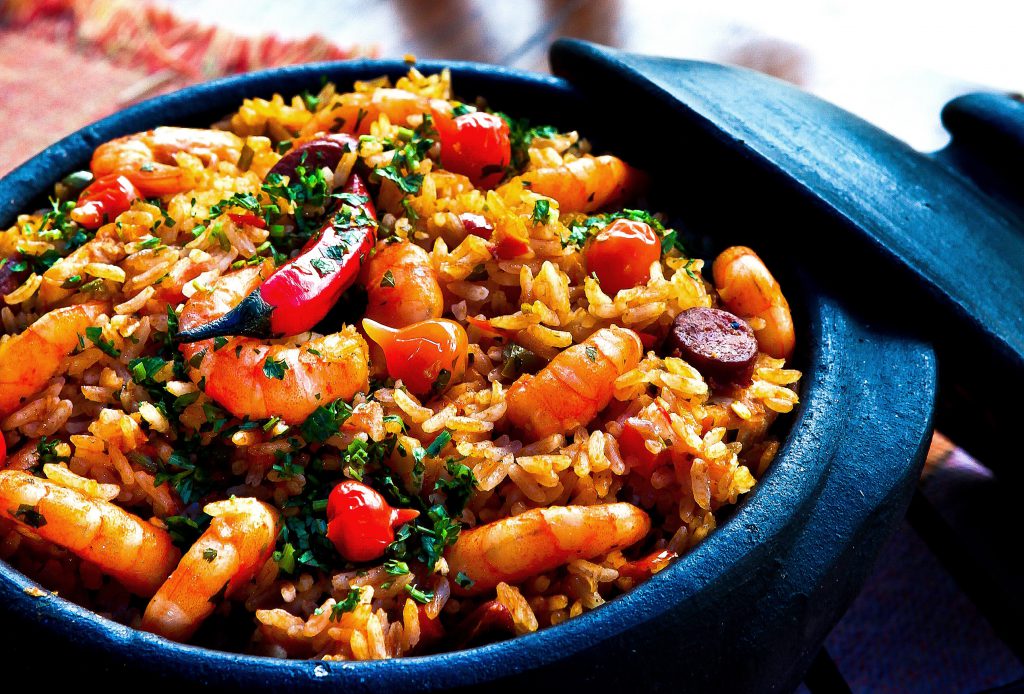 Saffron Paella with Chicken, Andouille Sausage & Shrimp