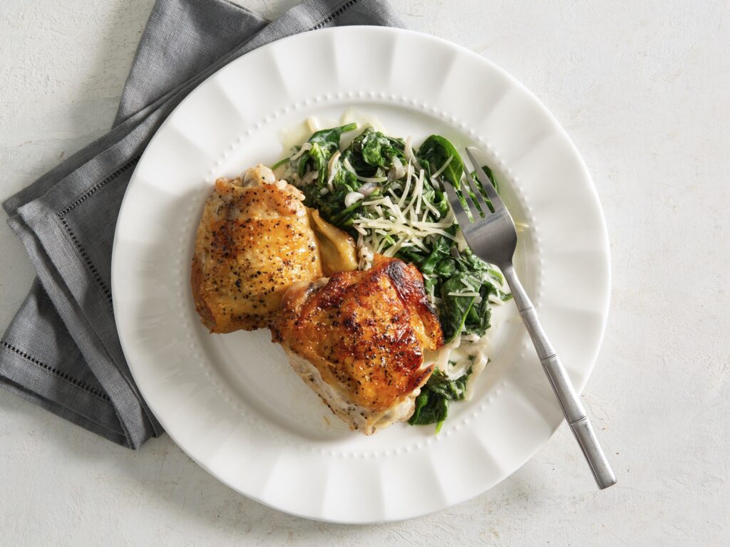 Chicken Thighs and Creamy Parmesan Spinach