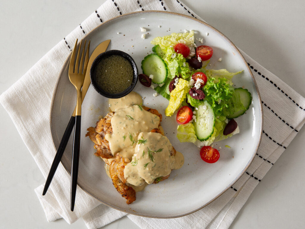 Chicken Thighs with Dill Hummus Sauce