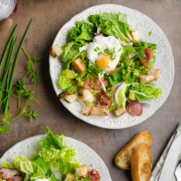 Frisée Salad With Poached Eggs And Maple Roasted Bacon