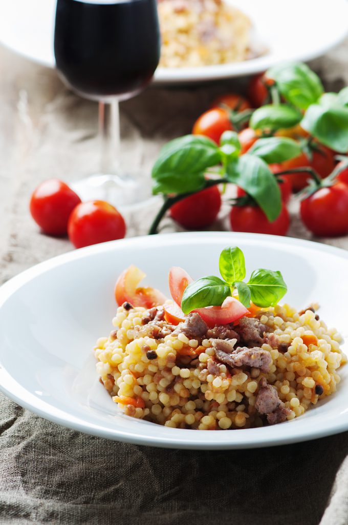 Fregola with Wild Mushrooms, Pancetta and Olives