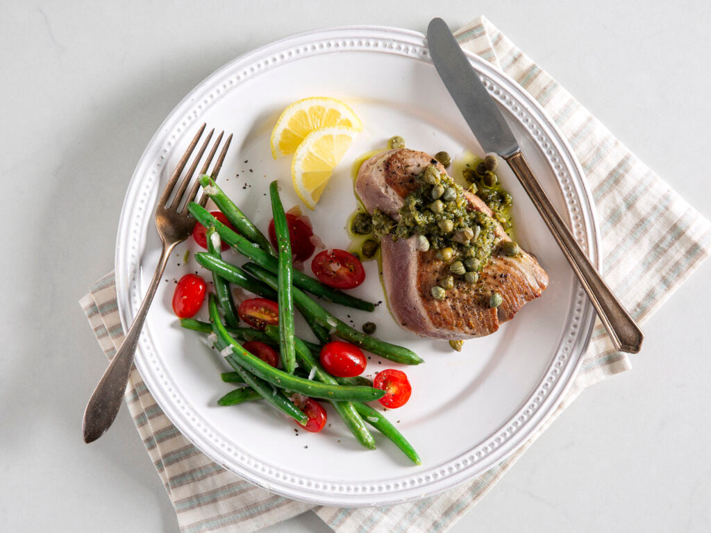 Pan-Seared Tuna Steaks with Oregano Pesto
