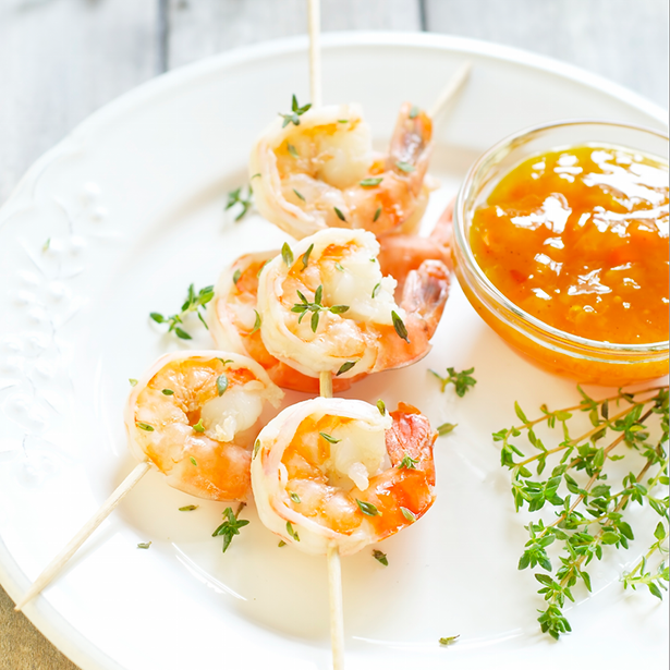 BBQ Shrimp with Peach Chutney